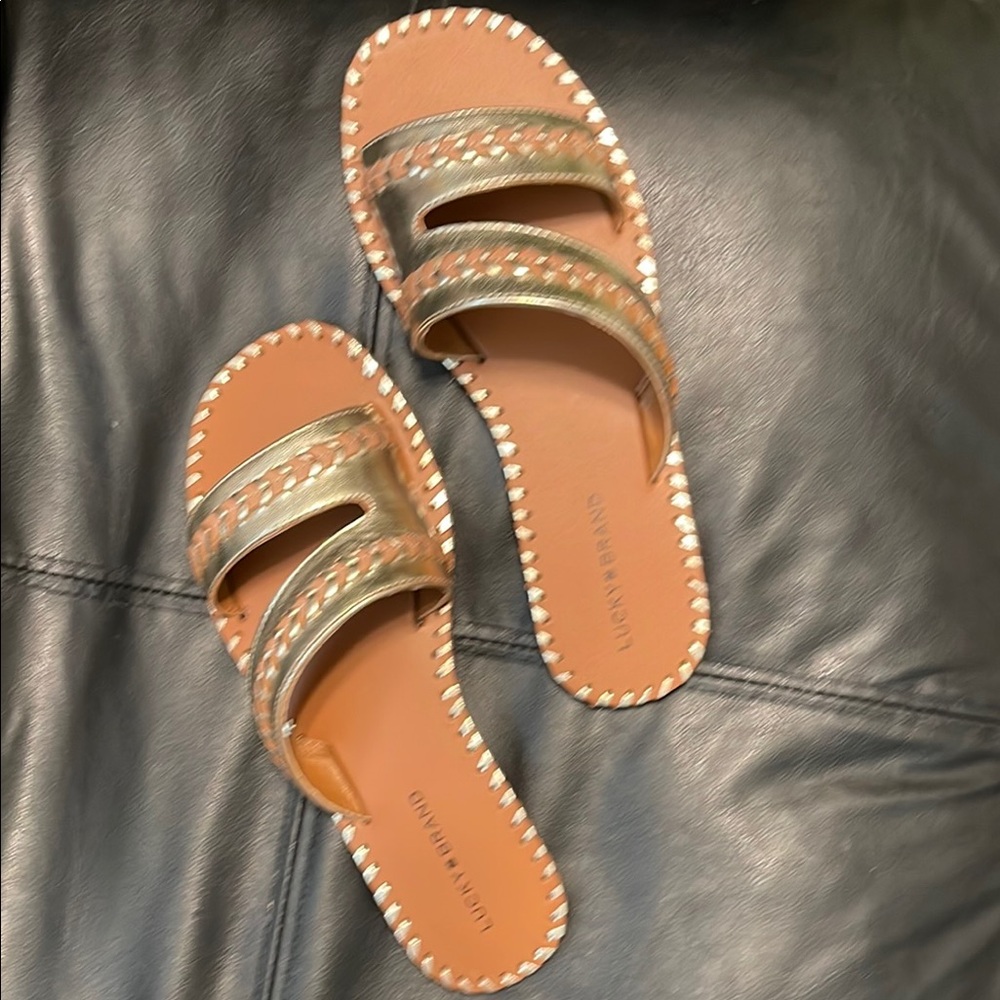 NIB Lucky Brand Zanora Leather Flat Sandals - Picture 8 of 15